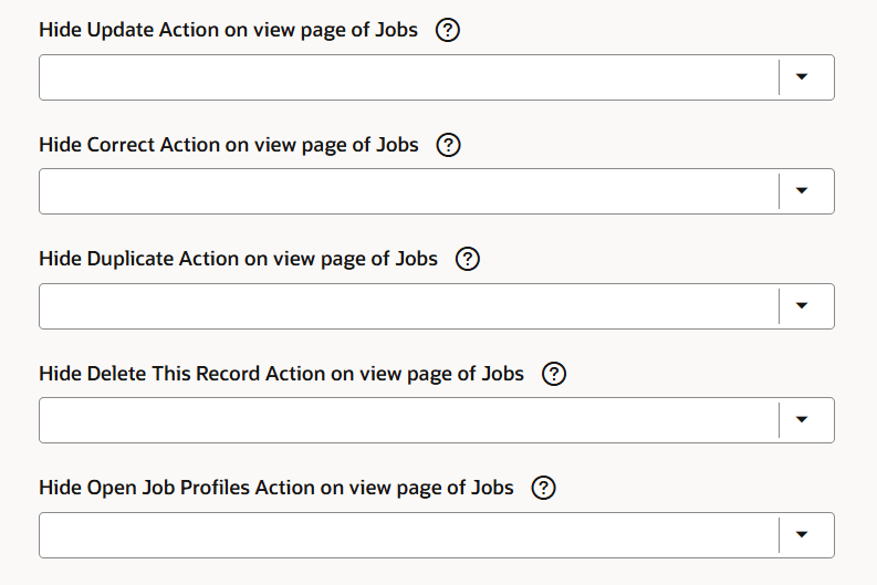 Page properties to hide the buttons on the Jobs view page