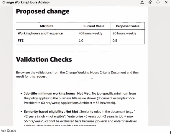 Displays proposed values with policy validation checks