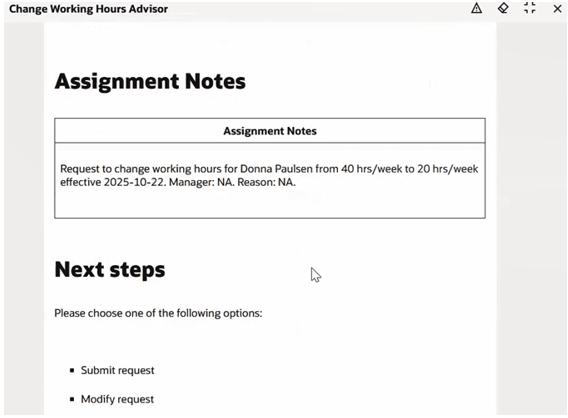Assignment notes auto-generated for the working hours change