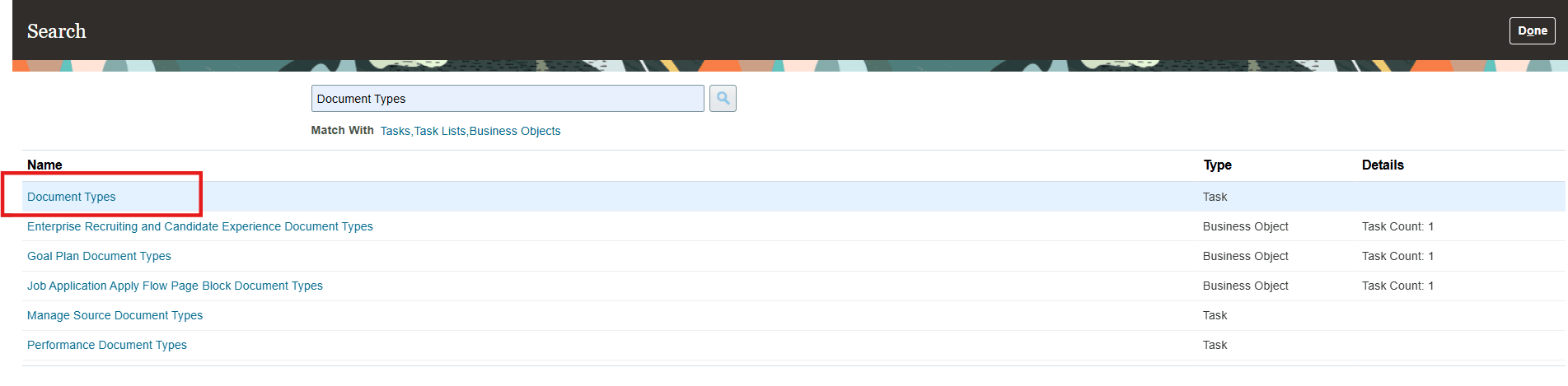 Launching Document Types Task from Functional Setup Manager