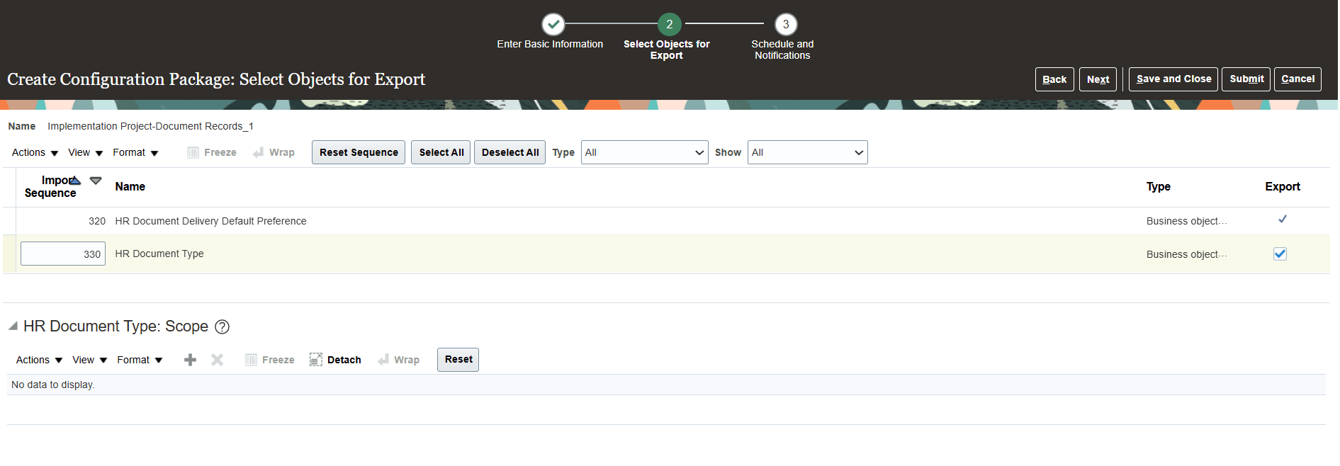 Select Objects for Export Using Configuration Package