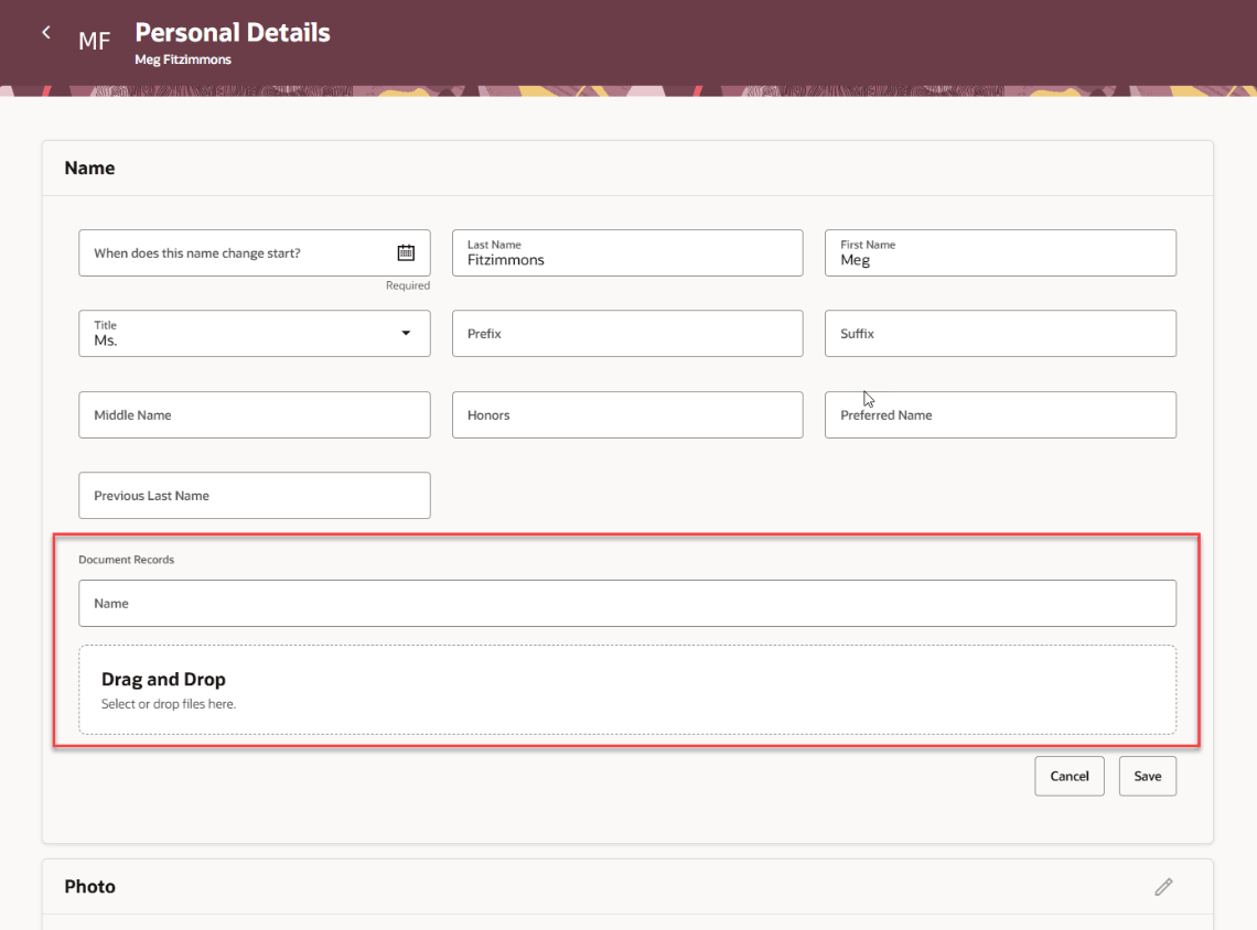 Document Records Attachment Integrated in Name Region