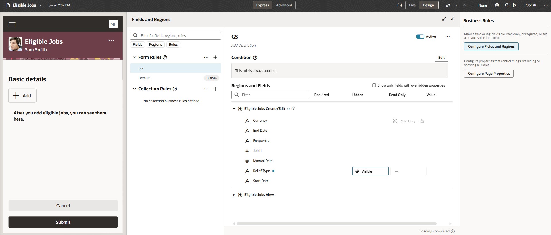 Business Rules for Eligible Jobs Page