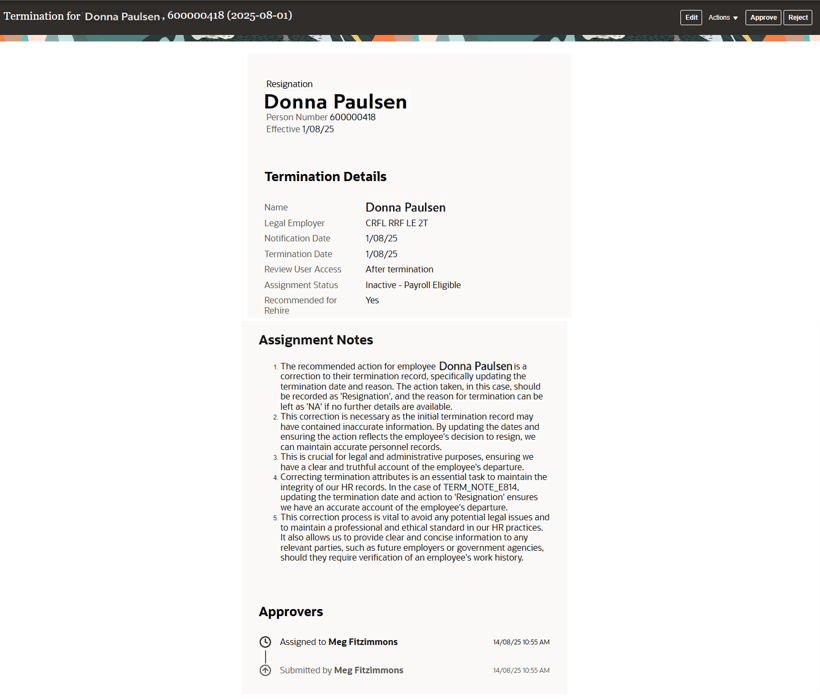 Note in BIP notification in Resignation Process