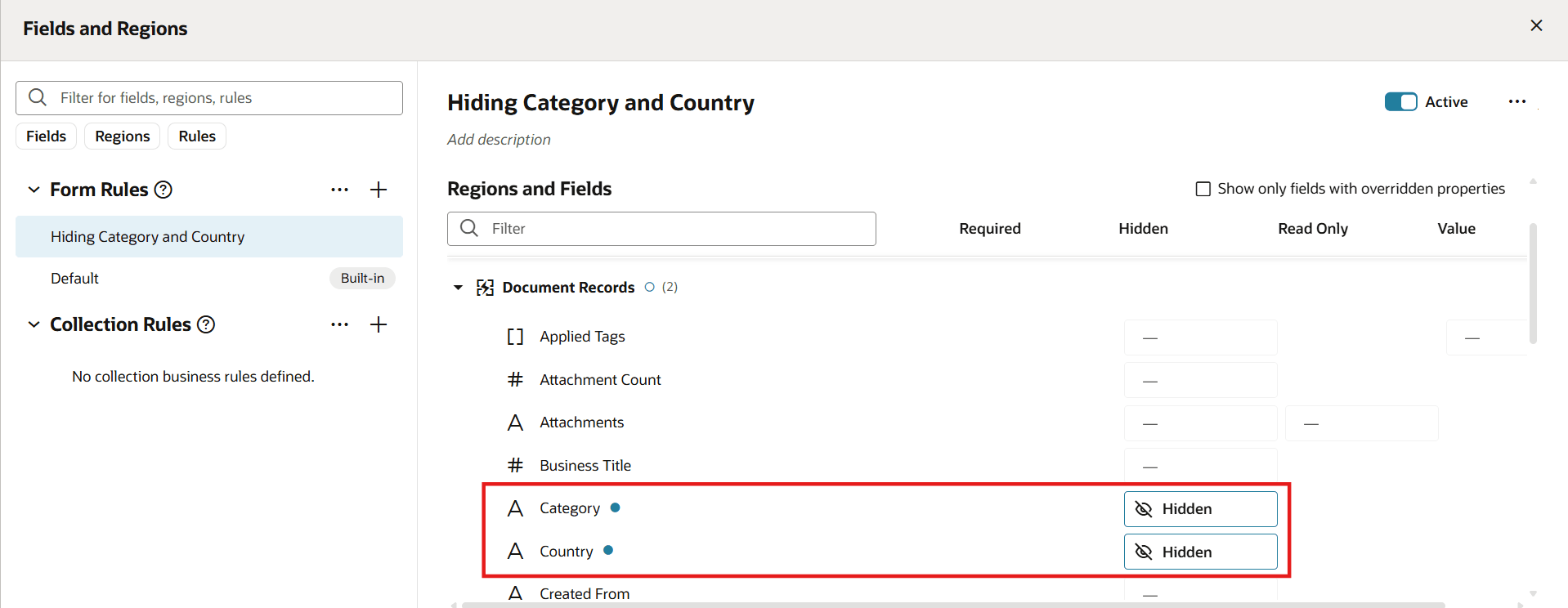Business Rule Configured for Some Attributes