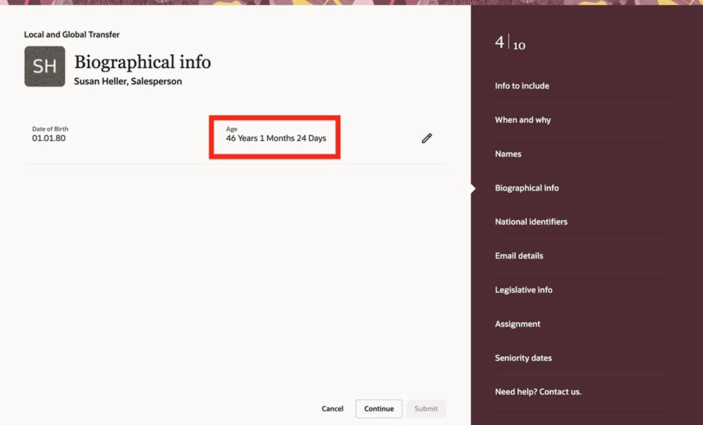 Age was displayed in the Biographical info section until 25D