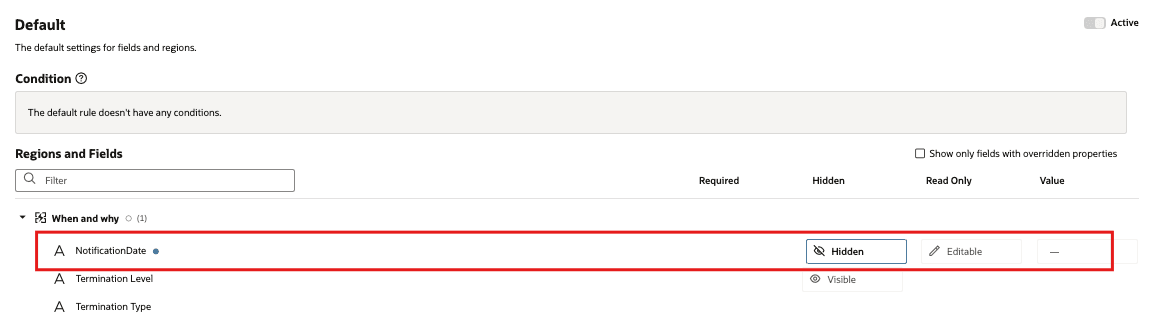  After the feature details - Hidden property is switched ON