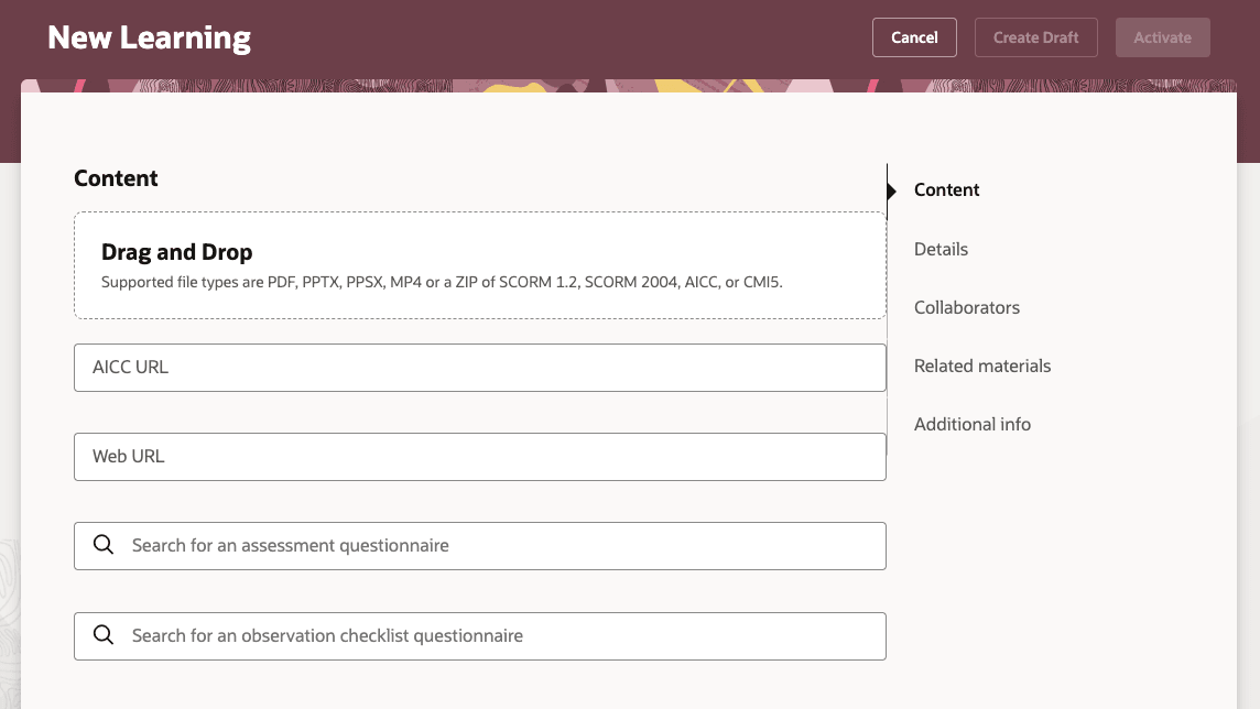 New Self-Paced Learning Page with the New AICC URL Field