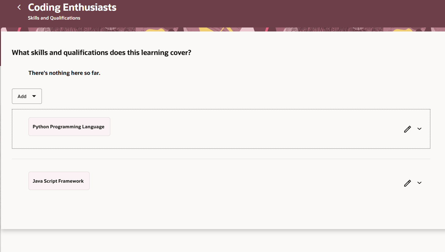 Skills and Qualifications Page Opened from the Learning Community