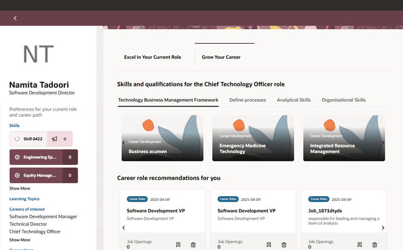 Career Role Recommendations for You Swim Lane