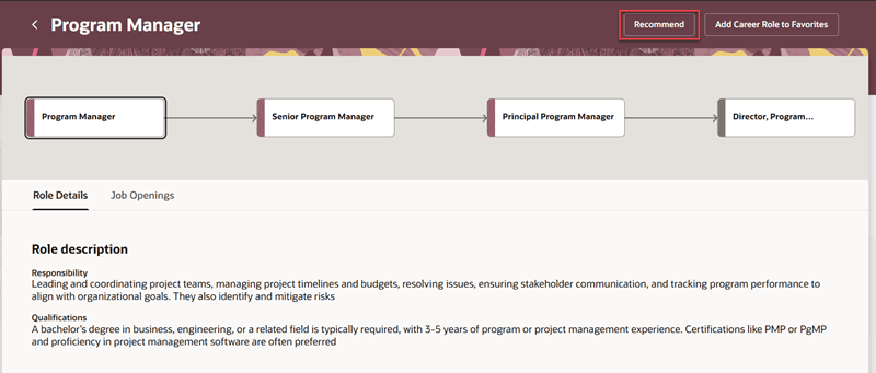 Recommend Button on the Career Role Details Page