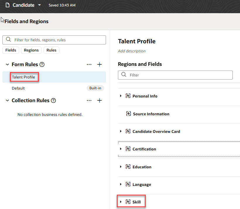 Skill Region in Visual Builder Studio