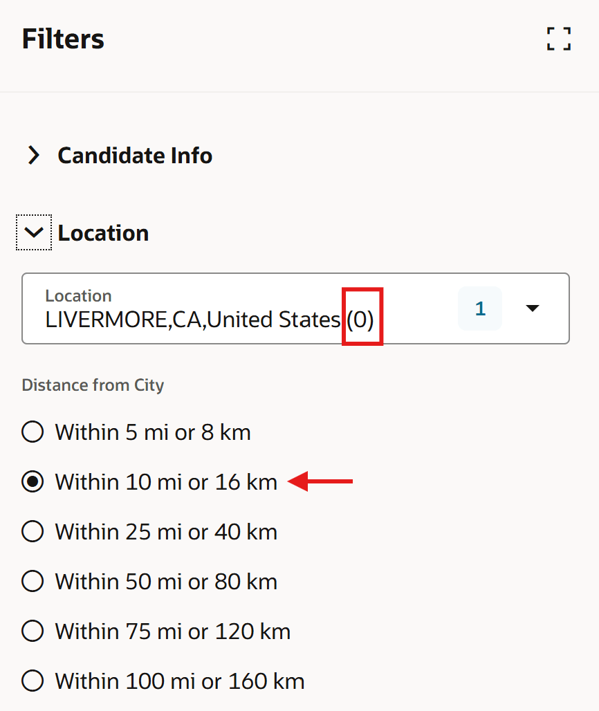Location Filter with Radius Filter Applied