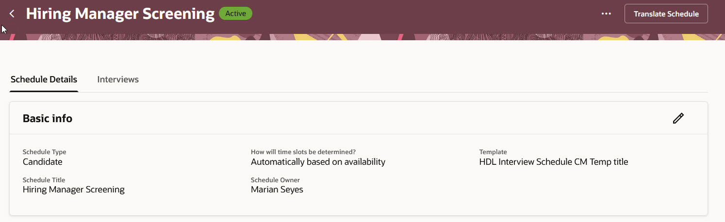 Interview Schedule Status in the Page Header