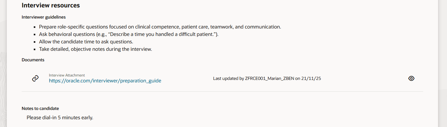 Interview Resources Section on the Interview Details Page