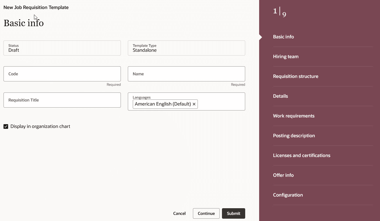 Sections in the Job Requisition Template Creation Flow