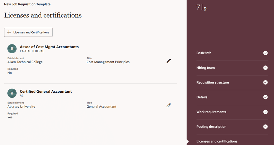 Licenses and Certifications Section