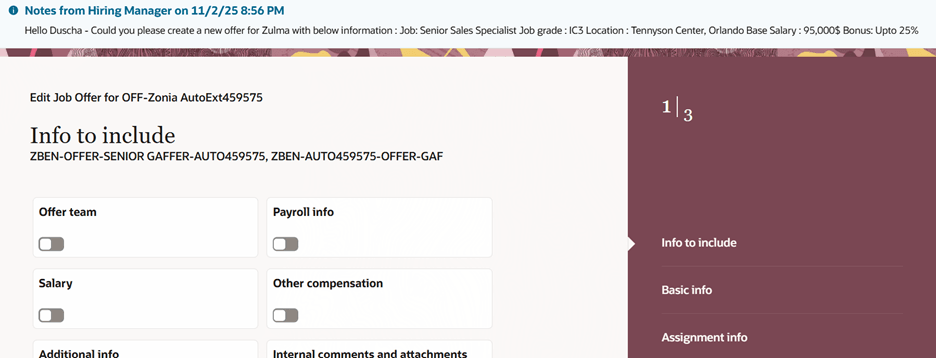 Edit Job Offer Page and Notes to Recruiter