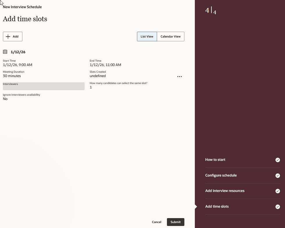 Add Time Slots Section When Creating an Interview Schedule