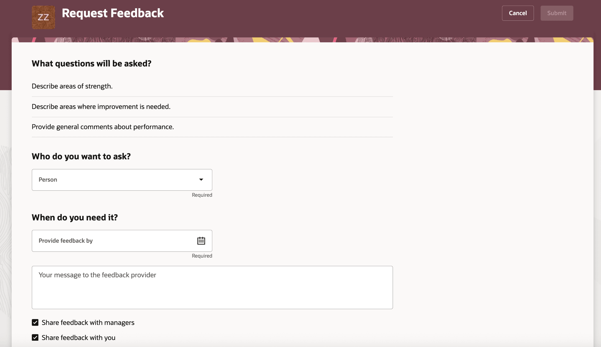 Option to select a questionnaire not displayed when only one feedback template is available