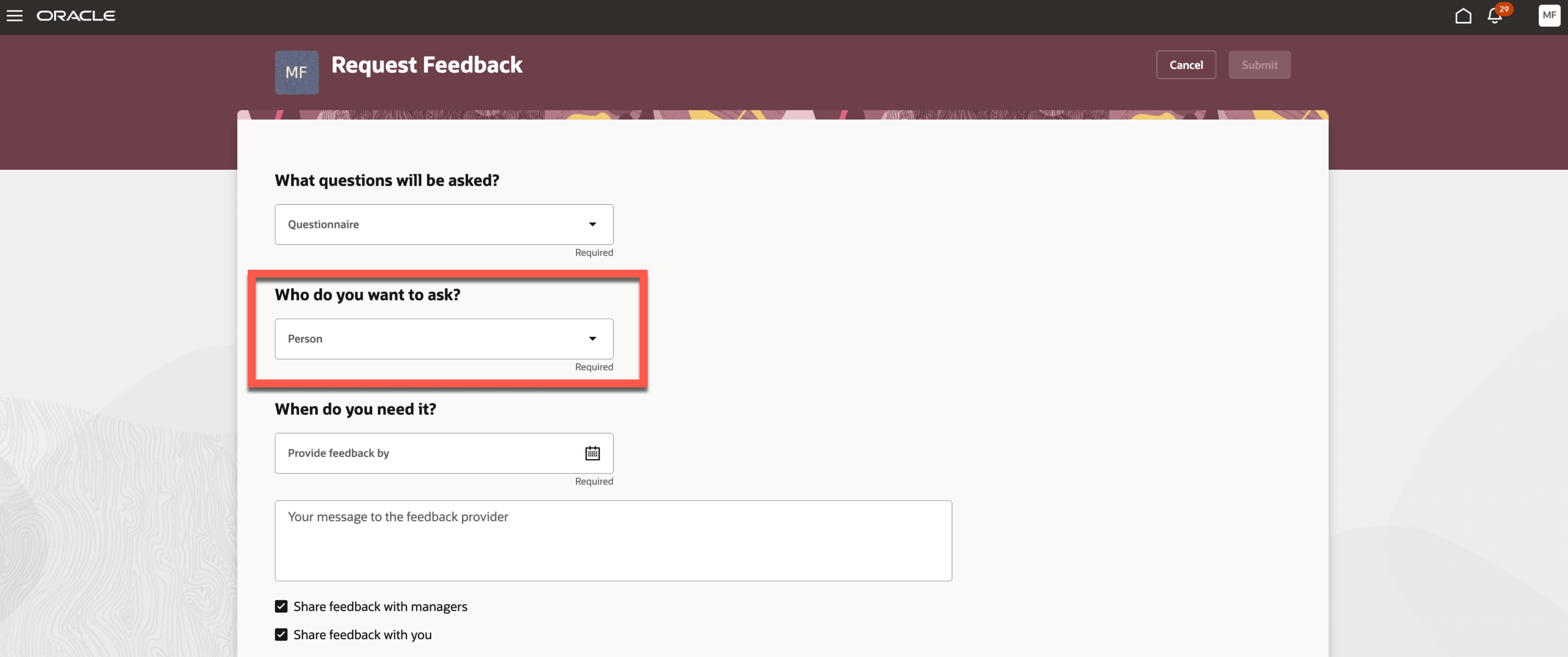 Request feedback from field hidden when there are no multiple options for selection