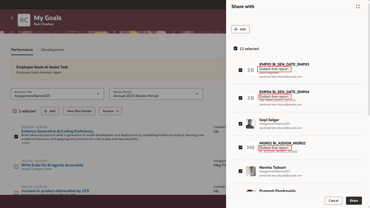 Share with panel showing the Dotted-line report text highlighted