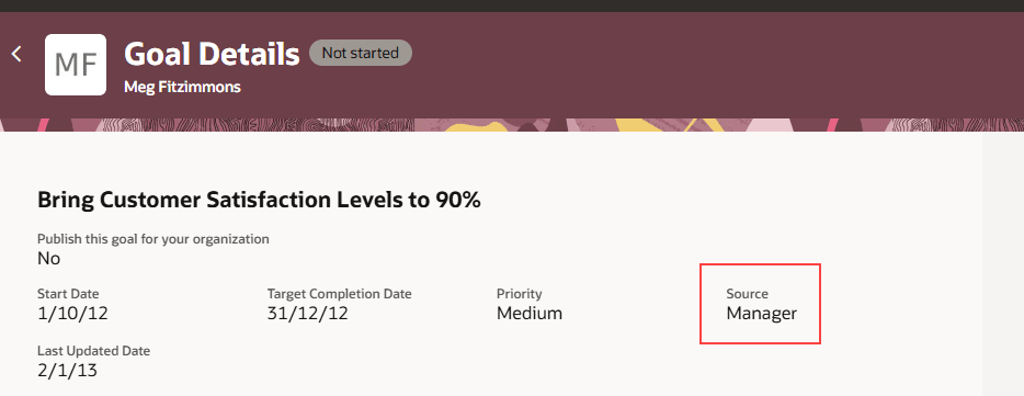 Goal Details page showing the goal source