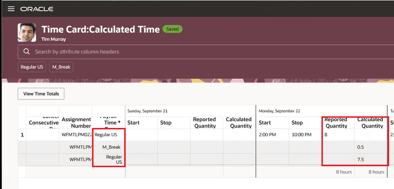 Time Card with Processed Time Highlighted