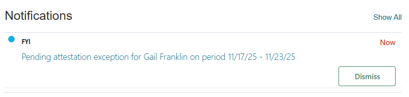 Notification Received by the Worker for the Attestation Pending Their Review