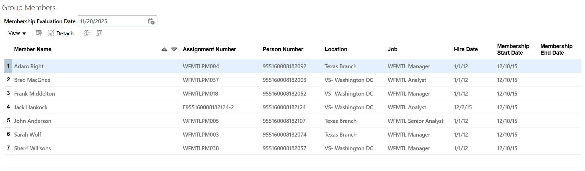 Group Members Page with the Assignment Number Column