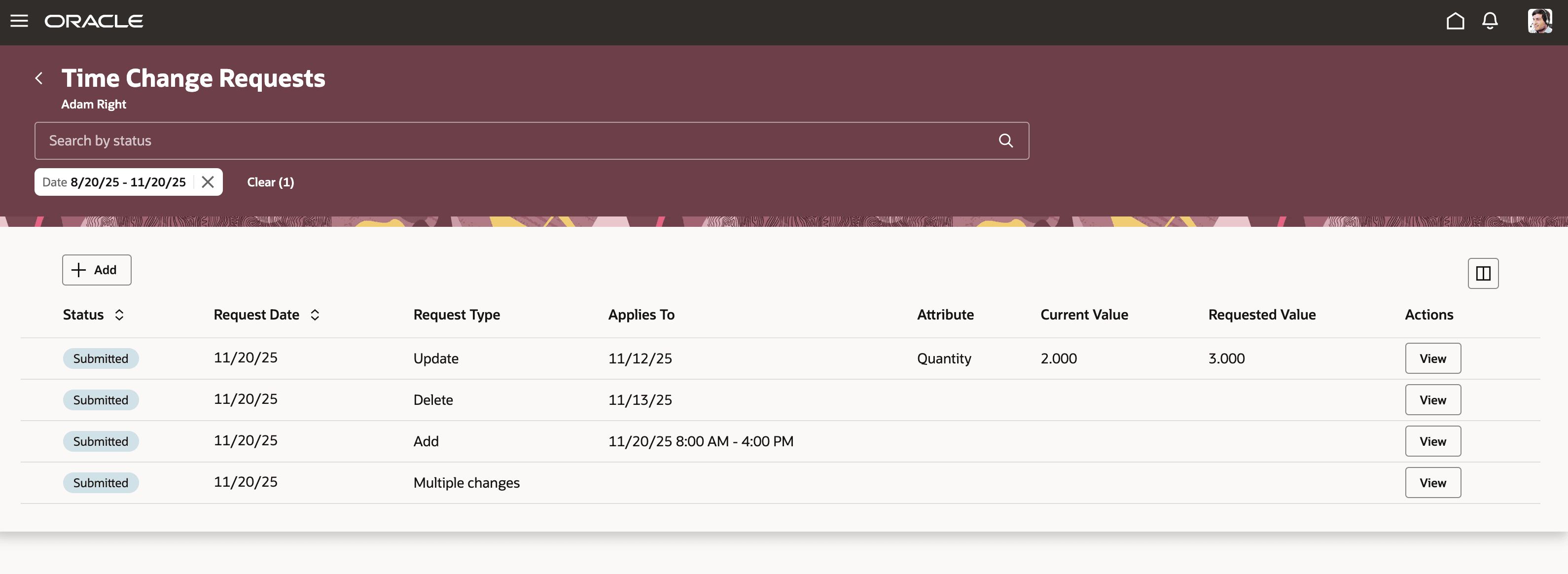 New Time Change Requests Page