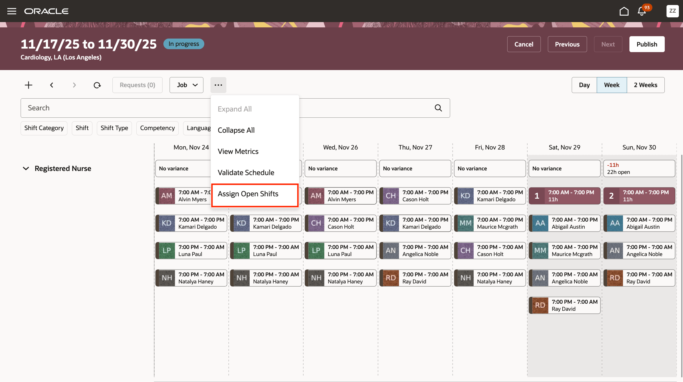 Assign Open Shifts from Workforce Schedule