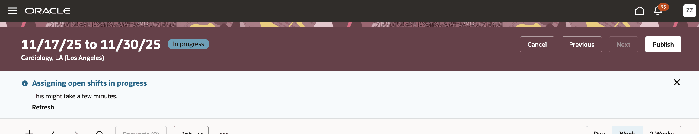 Assign Open Shifts In-Progress Banner on the Workforce Schedule