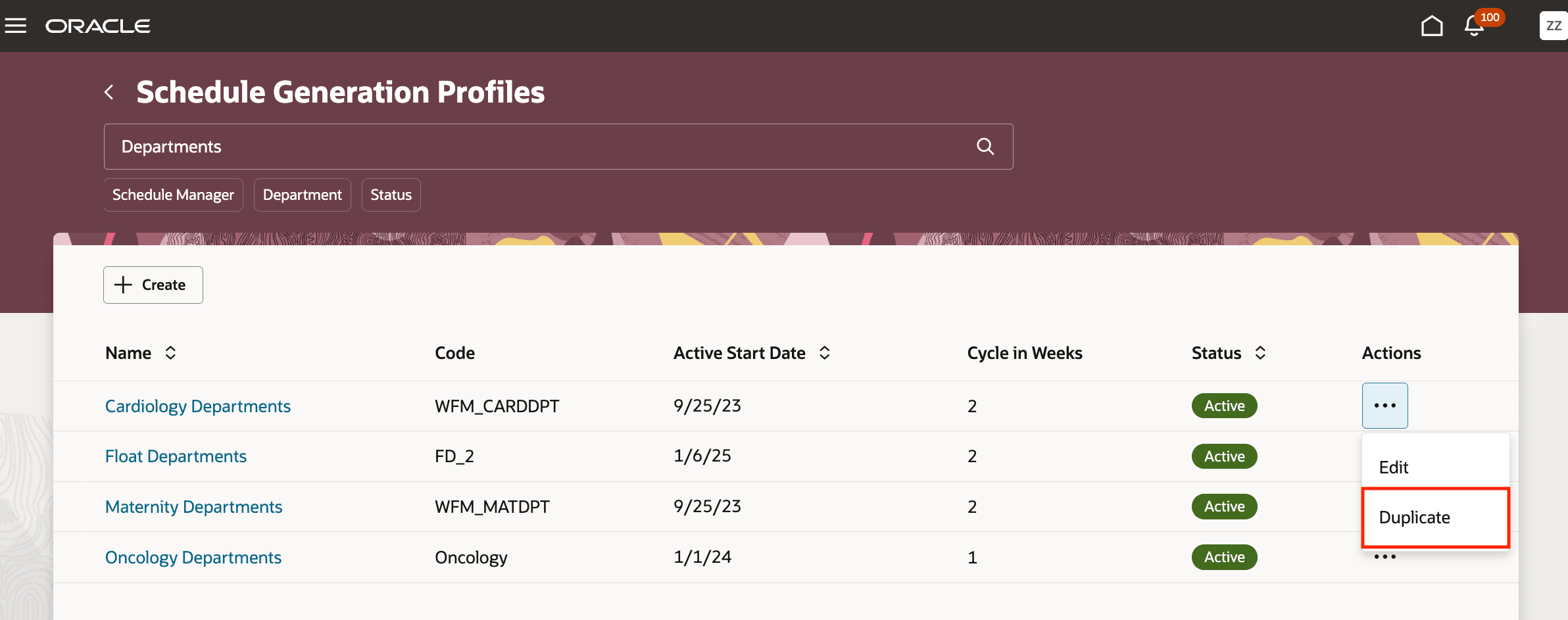 Duplicate Action on Schedule Generation Profiles