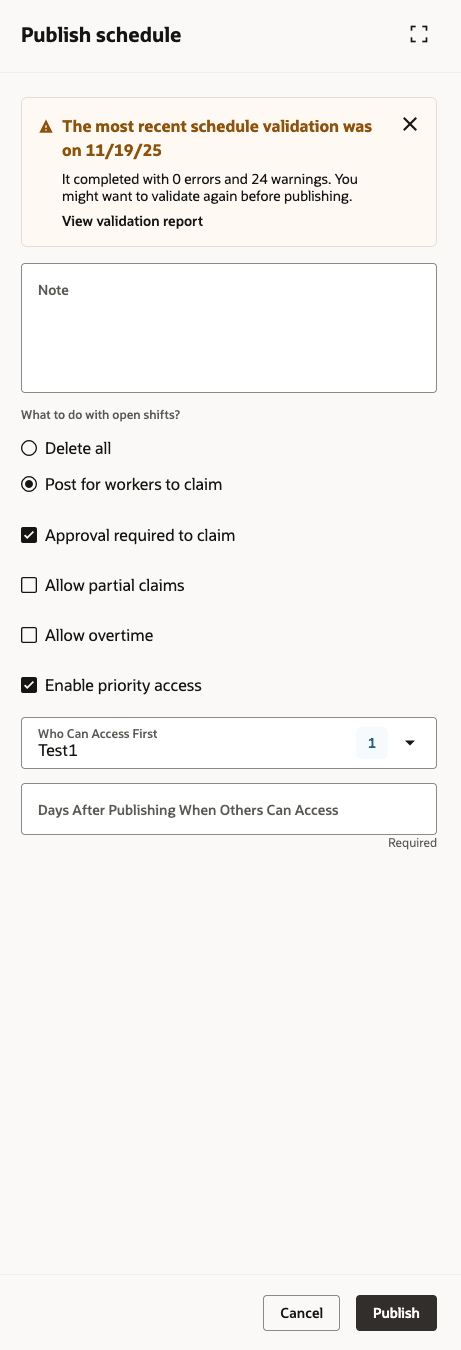 Publish Schedule Drawer