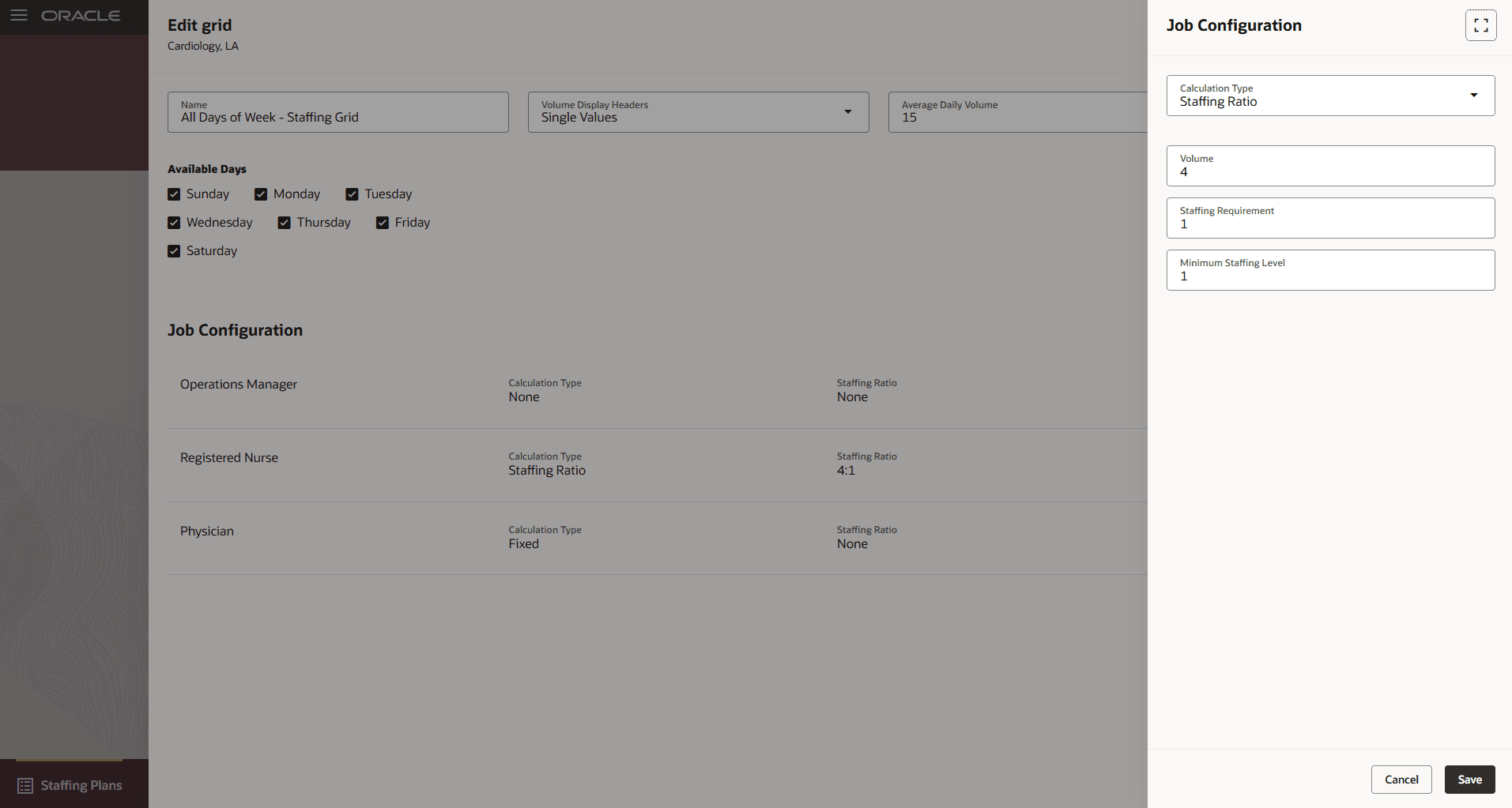 Edit Grid Page Showing the Job Configuration Panel