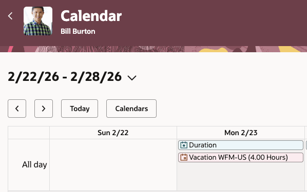 Absence duration displayed after absence type name