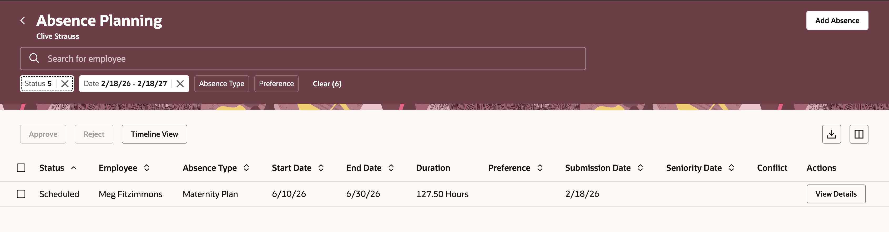 Download option on the Absence Planning page