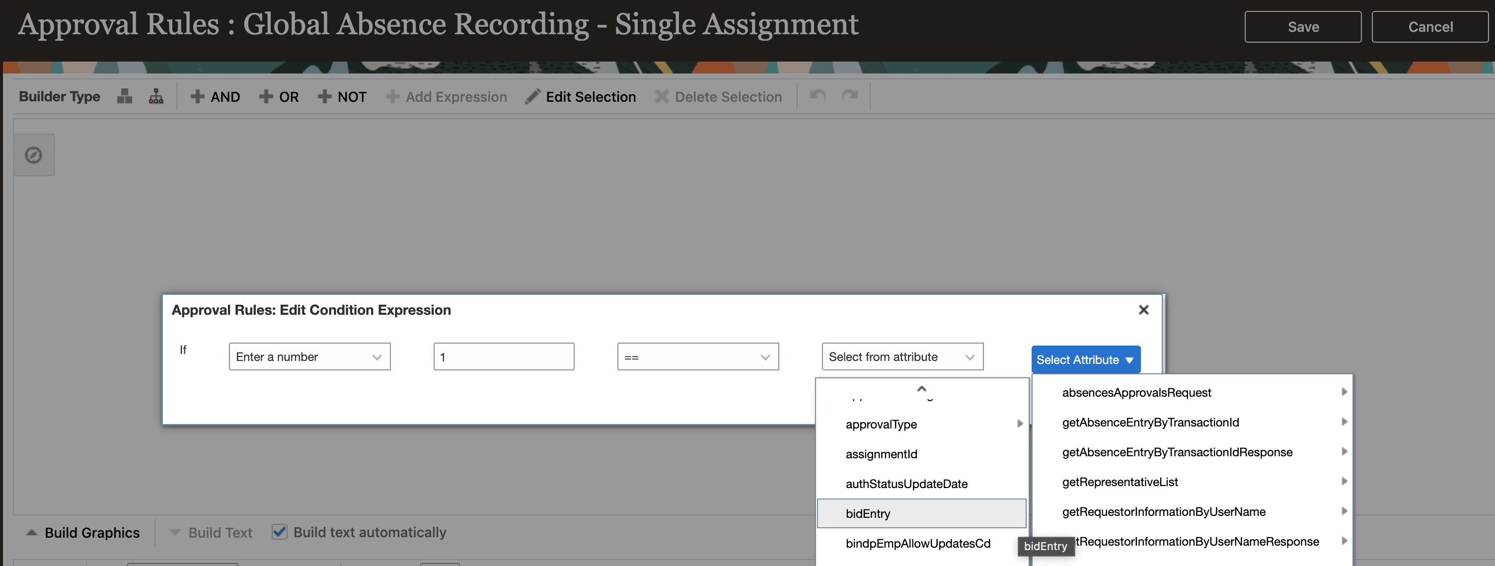 bidEntry attribute on the absence approval rules page