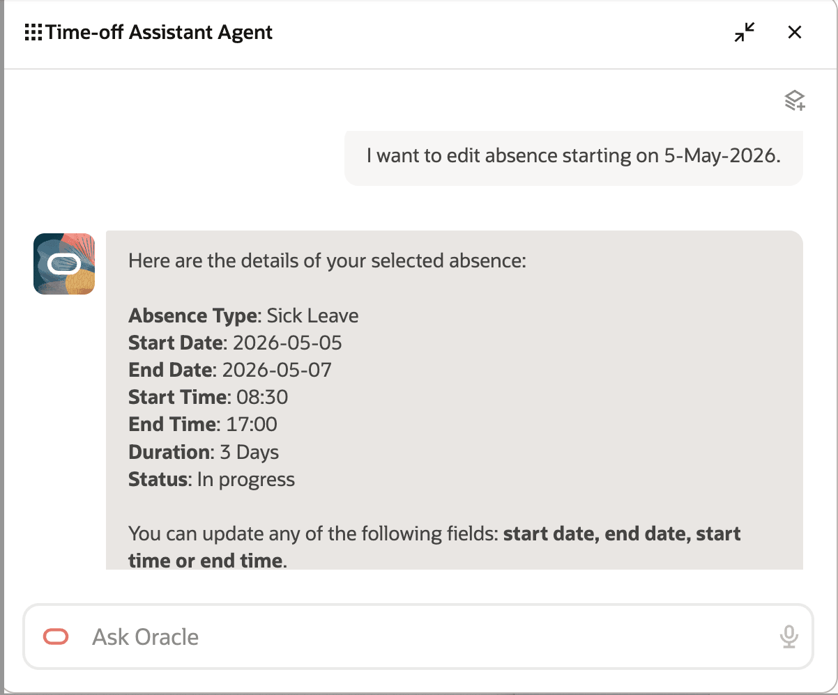Query to edit an absence