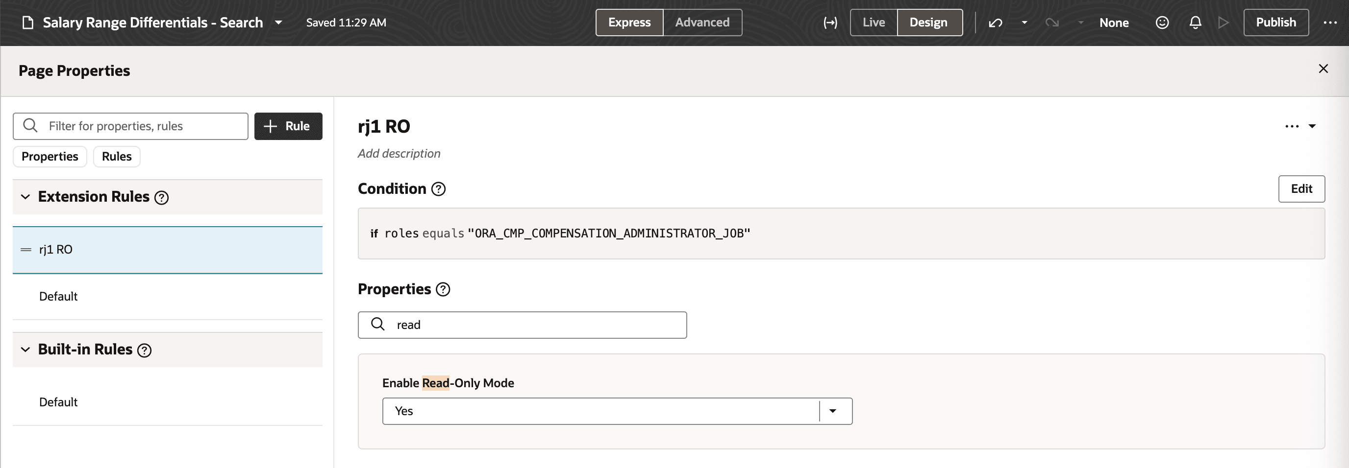 Read-only Page Property Configured for Salary Range Differentials