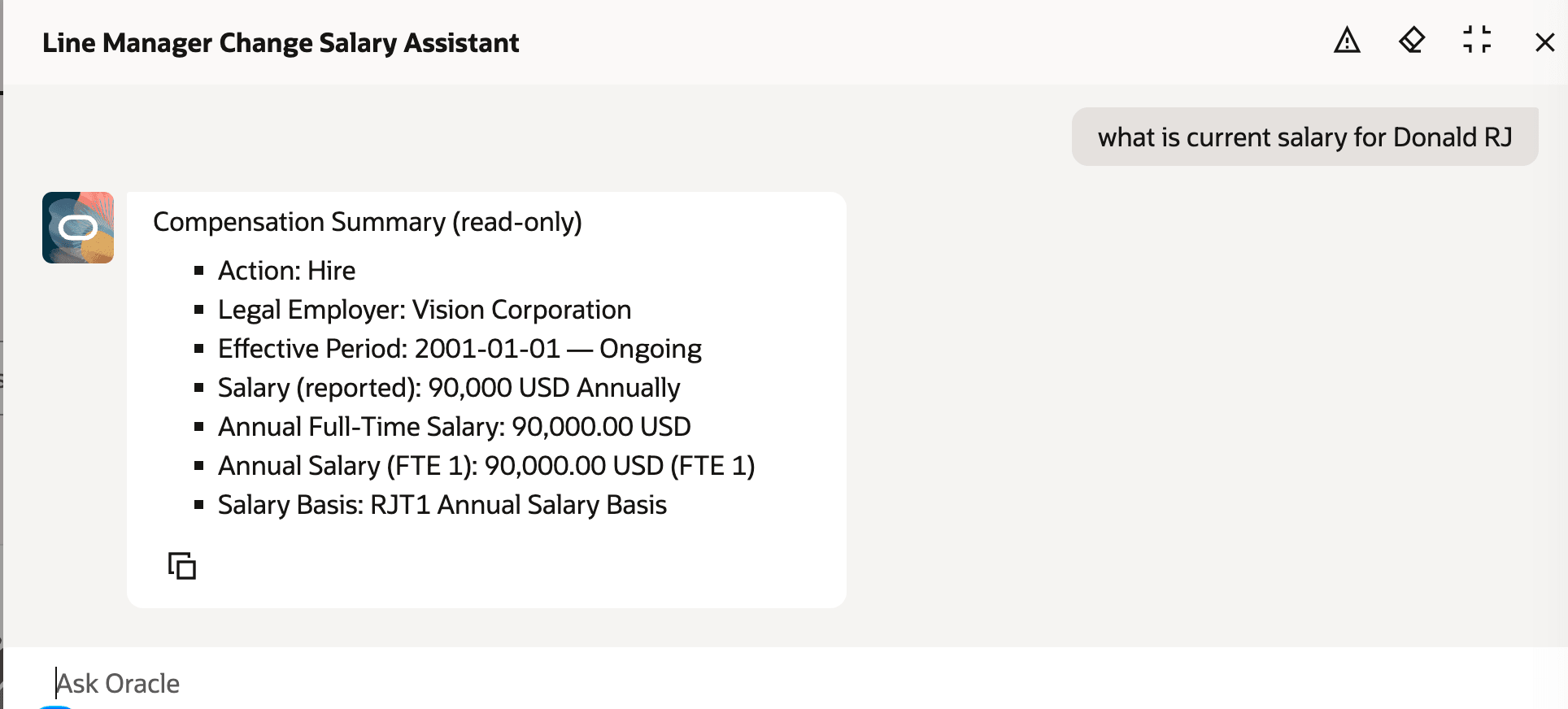 AI Agent Showing Current Salary for Line Manager's Direct