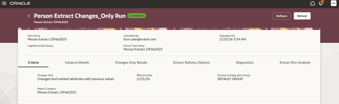 View Extract Run Details