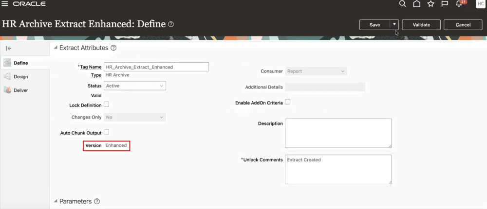 Verifying enhanced version in new extract definitions