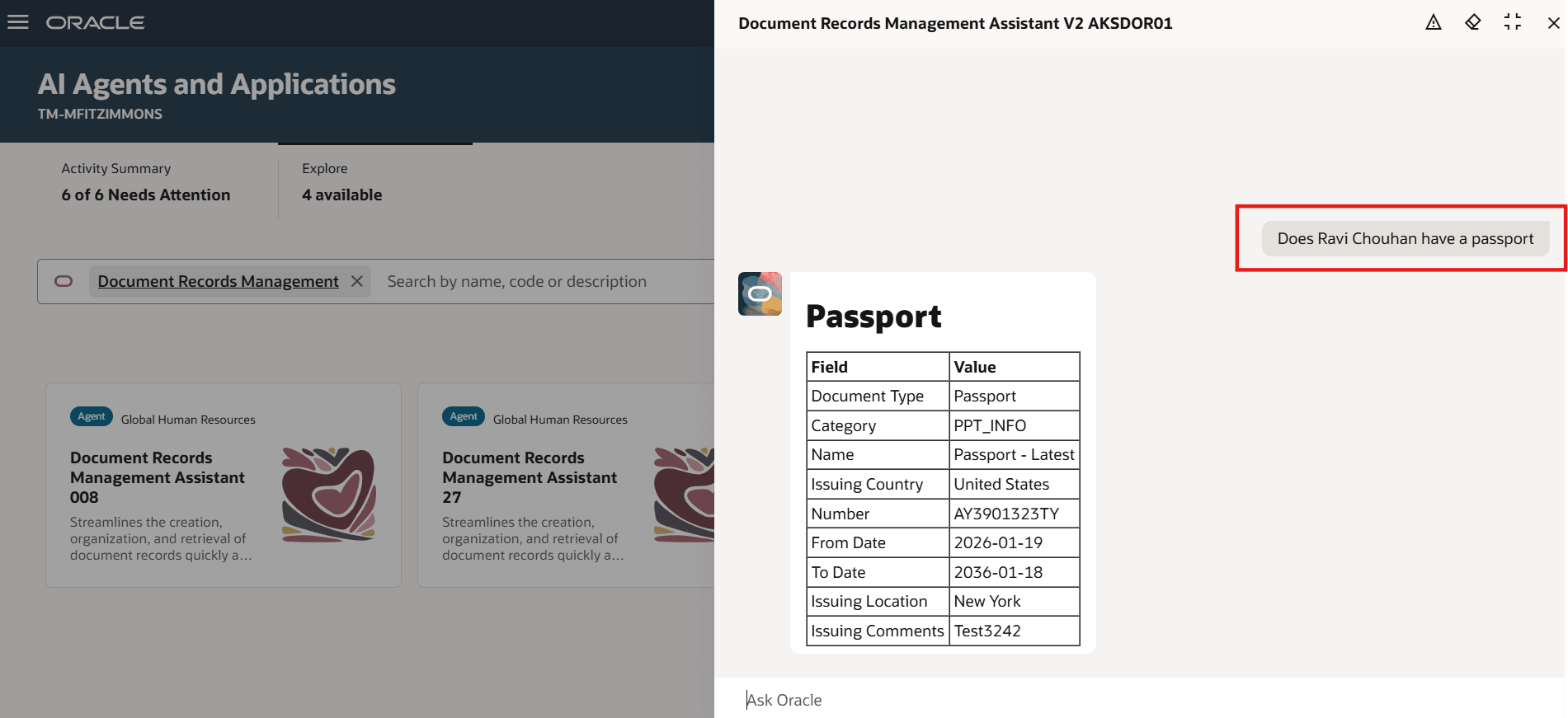 AI Assistant Retrieving Specific Document Record for a Specific Person