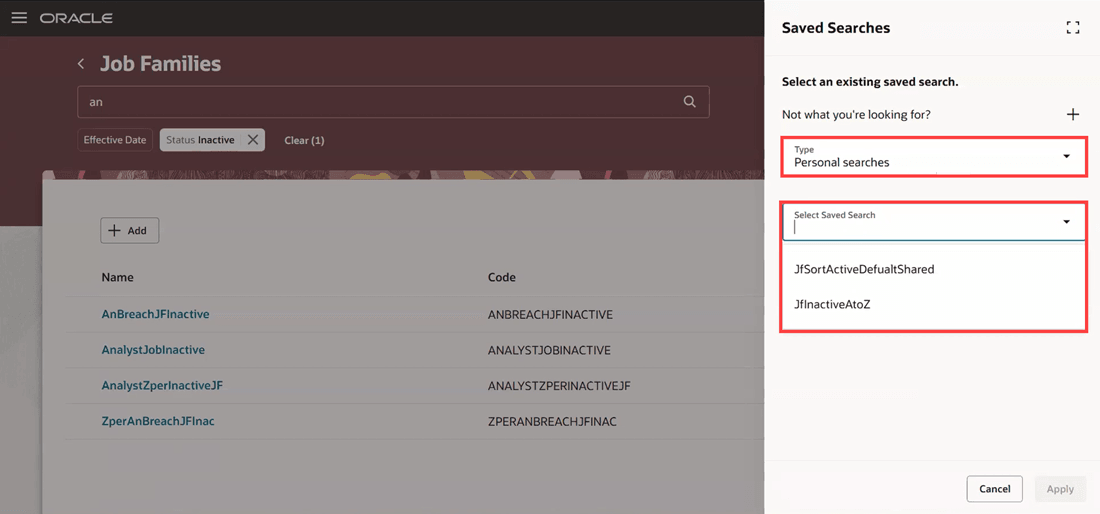 View the list of personal searches