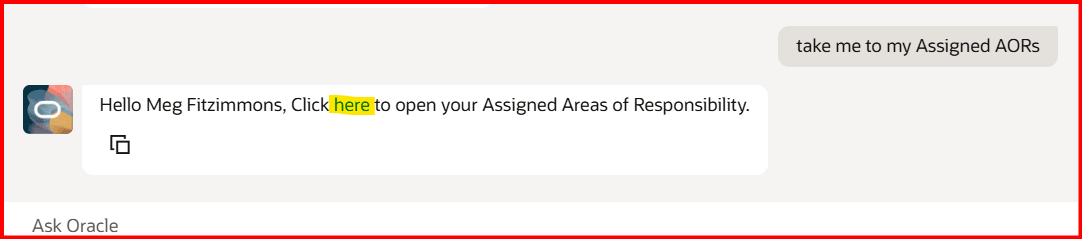 AI Response includes Deep Link to Assigned Areas of Responsibility