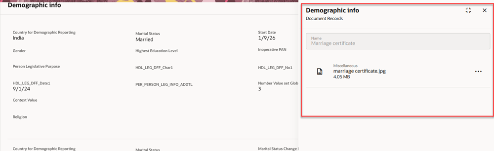 Document Records Panel Showing Demographic Info Attachments (India)