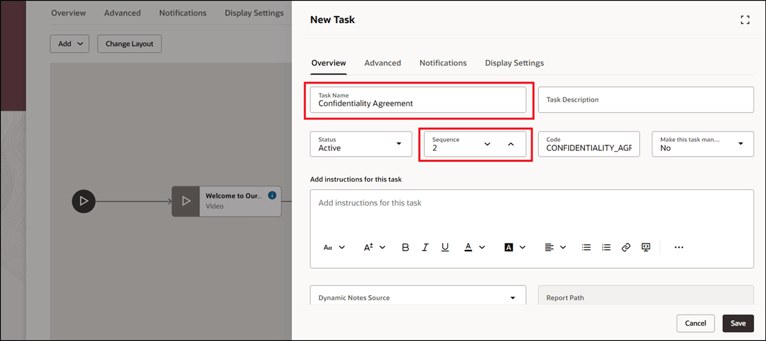 Add Task with its Sequence in Task Flow