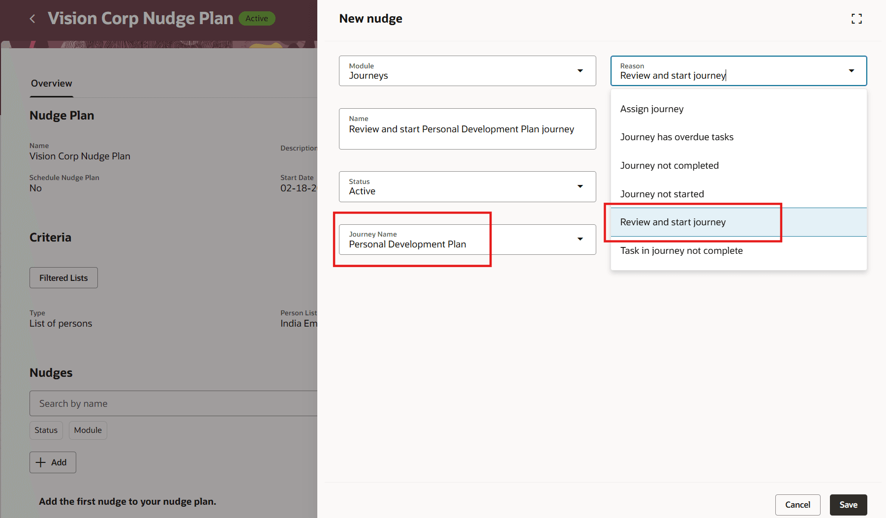 Nudge Reason to Review and Start Journey